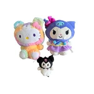 Sanrio Hello Kitty Kuromi Plush Lot Rainbow Tie Dye Purple Black Kawaii 3pc Set
